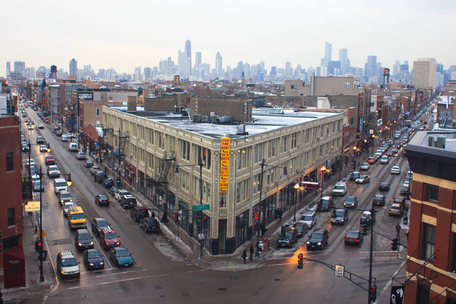 The Flat Iron Arts Building at North, Damen and Milwaukee in Wicker Park, Chicago