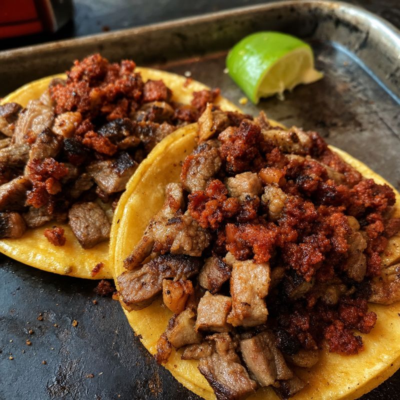 Campechano tacos with carne asada and longaniza